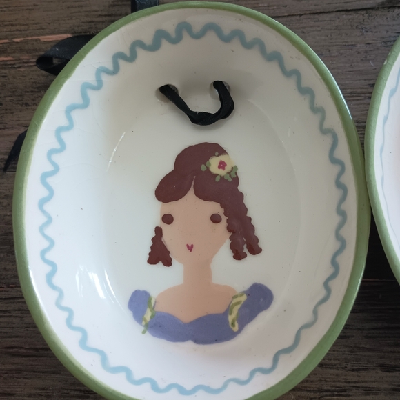 Vintage Cleminsons California Pottery Hand Painted Hanging Portrait Bridgerton - Picture 2 of 8